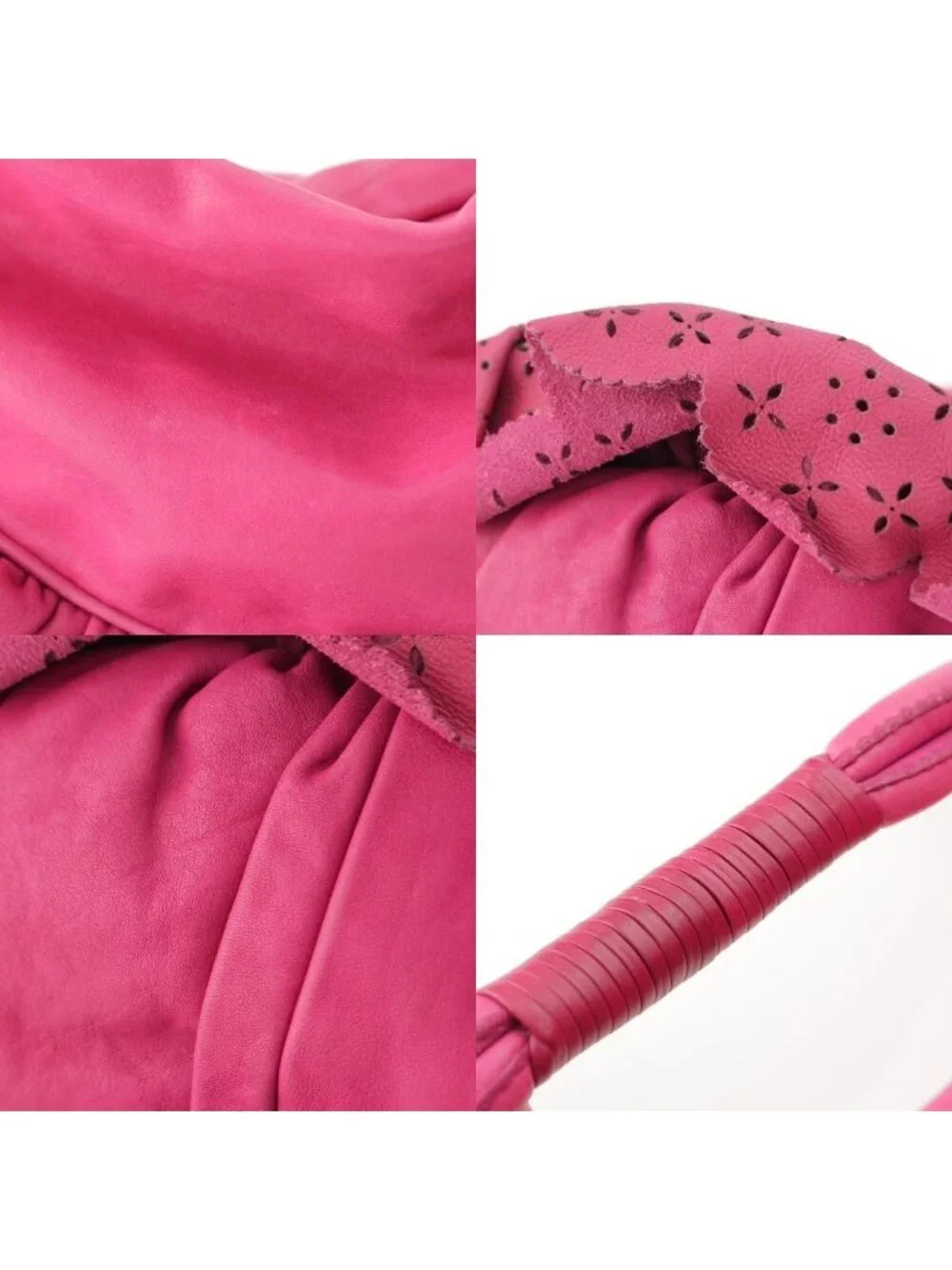 Dior Gypsy Leather Ruffle Hobo Shoulder Handbag Fuchsia Pink